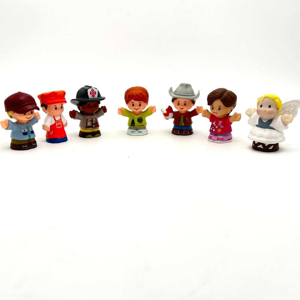 Set of 7 Vintage Fisher Price Little People Figures Firefighter Cowboy Angel
